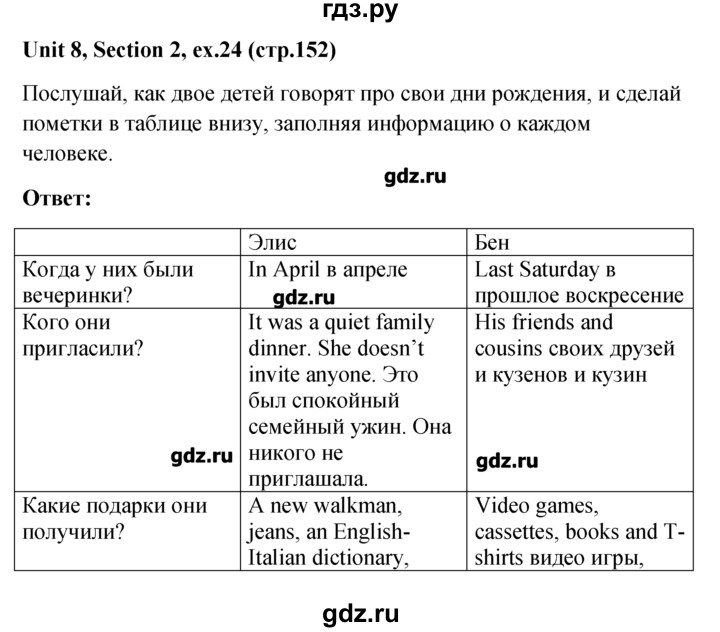 ГДЗ по английскому языку 5‐6 класс  Биболетова   unit 8 / section 1-3 - 24, Решебник №1