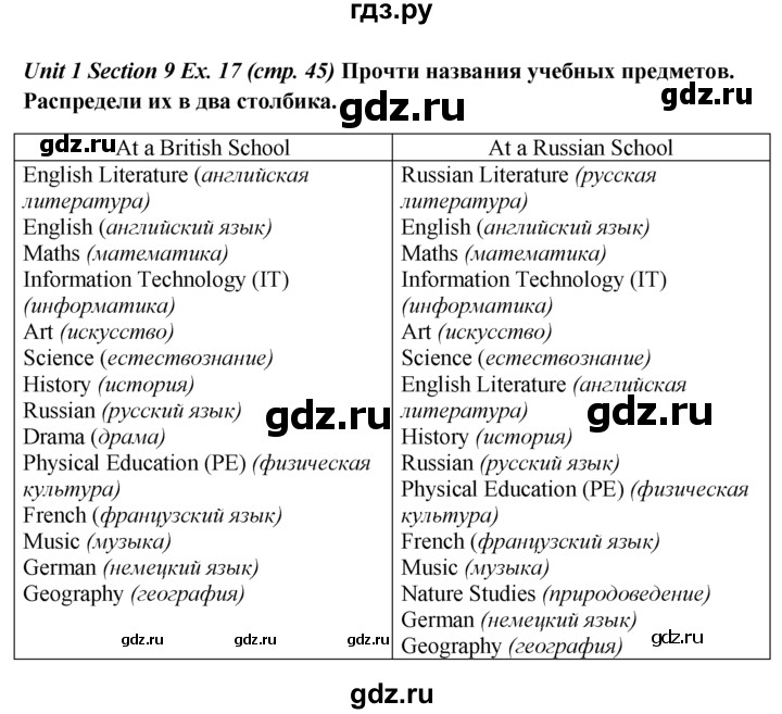 ГДЗ по английскому языку 5 класс  Биболетова   unit 1 / домашнее задание - 17, Решебник №1 к учебнику 2015