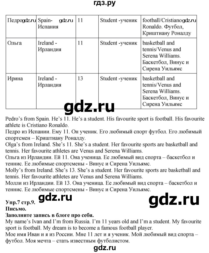 ГДЗ по английскому языку 5 класс Баранова  Углубленный уровень страница - 9, Решебник к учебнику 2015