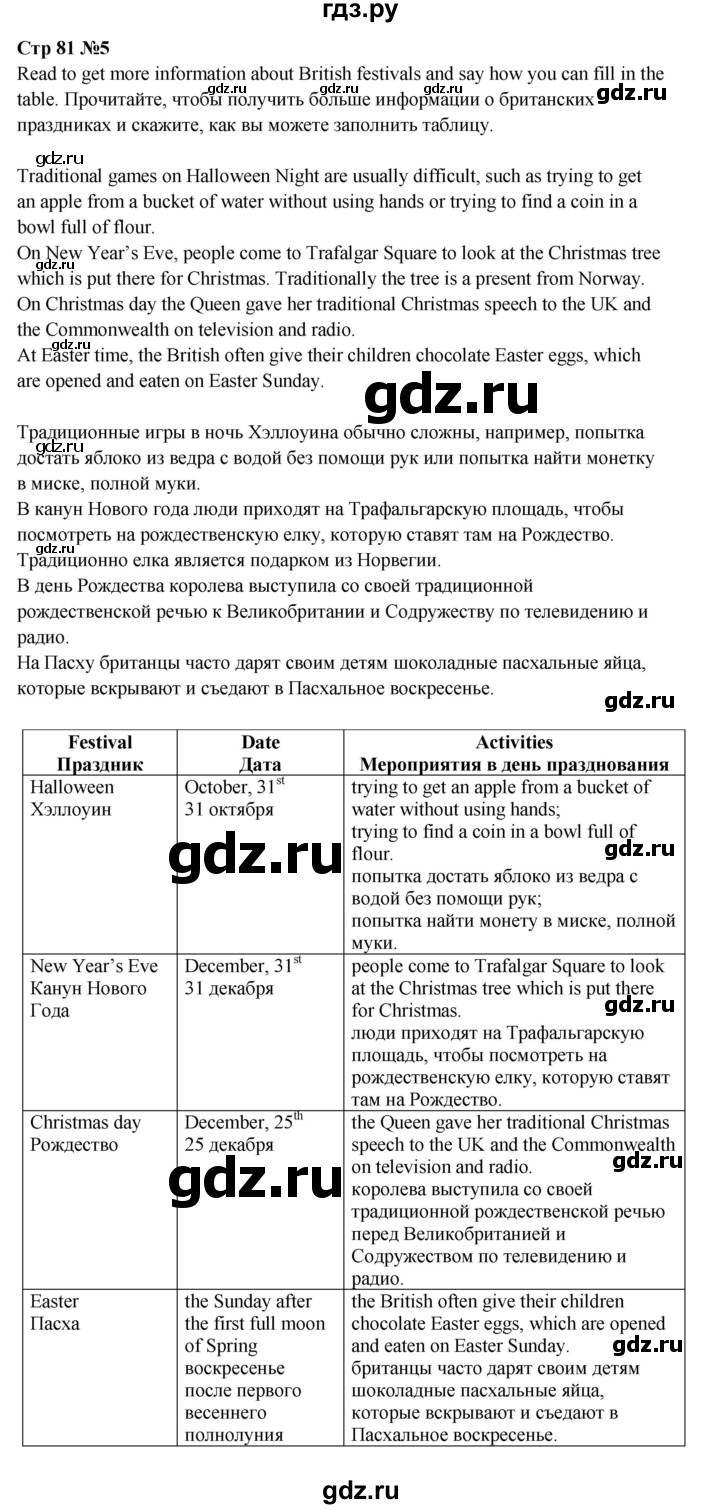 ГДЗ по английскому языку 6 класс  Афанасьева  Углубленный уровень часть 1. страница - 81, Решебник к учебнику 2023