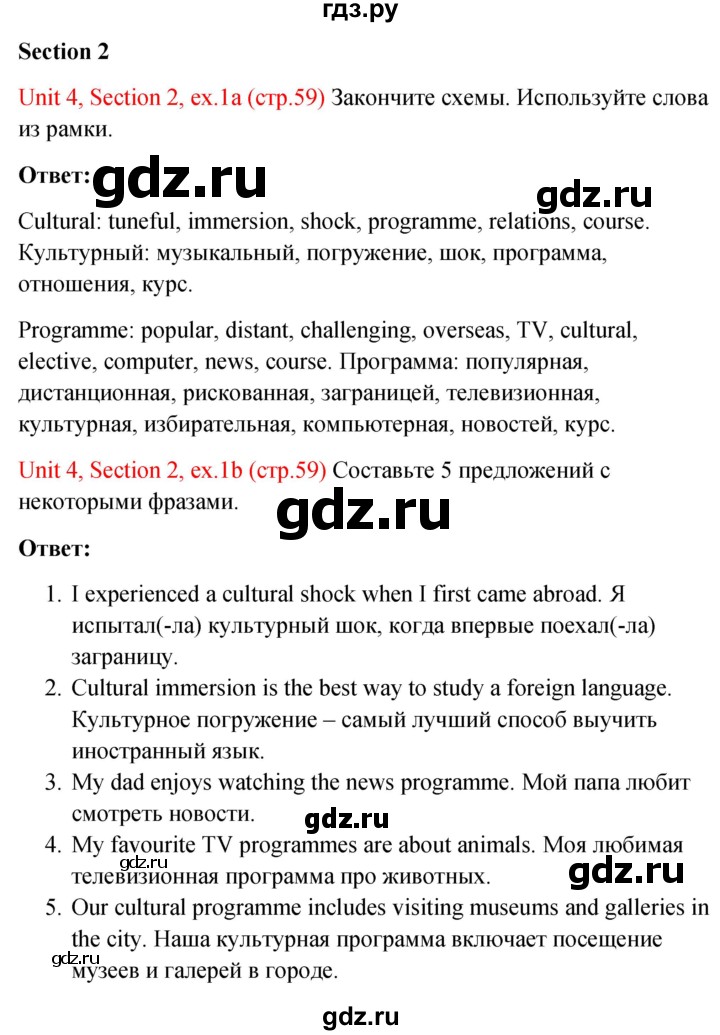 ГДЗ по английскому языку 10 класс Биболетова рабочая тетрадь Enjoy English  страница - 59, Решебник 2016