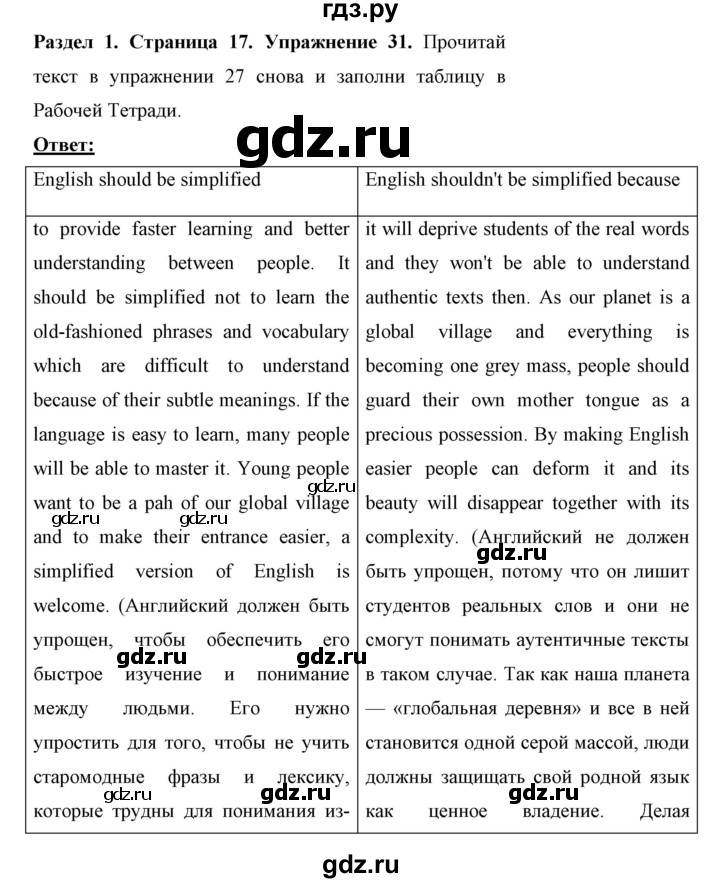 ГДЗ по английскому языку 11 класс Биболетова Enjoy English  страница - 17, Решебник 2017