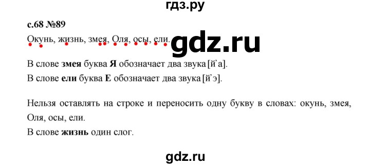 ГДЗ по русскому языку 1 класс  Рамзаева   упражнение - 89, Решебник 2023