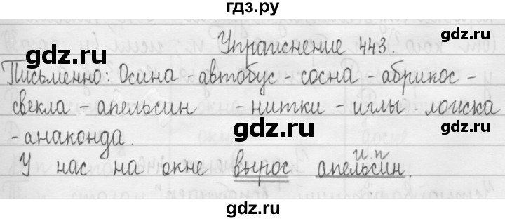 ГДЗ по русскому языку 3 класс  Рамзаева   упражнение - 443, Решебник 2016
