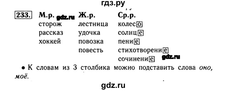 ГДЗ по русскому языку 3 класс  Бунеев   упражнение - 233, Решебник №3