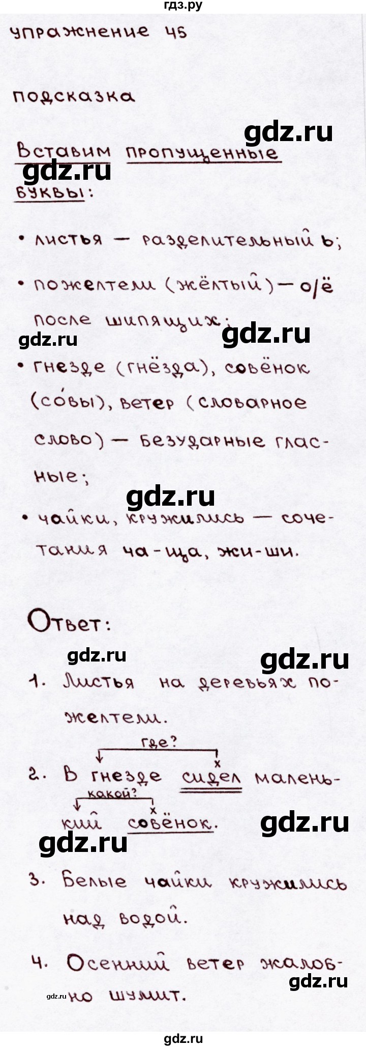ГДЗ по русскому языку 3 класс  Канакина   часть 1 / упражнение - 45, Решебник 2015 №3