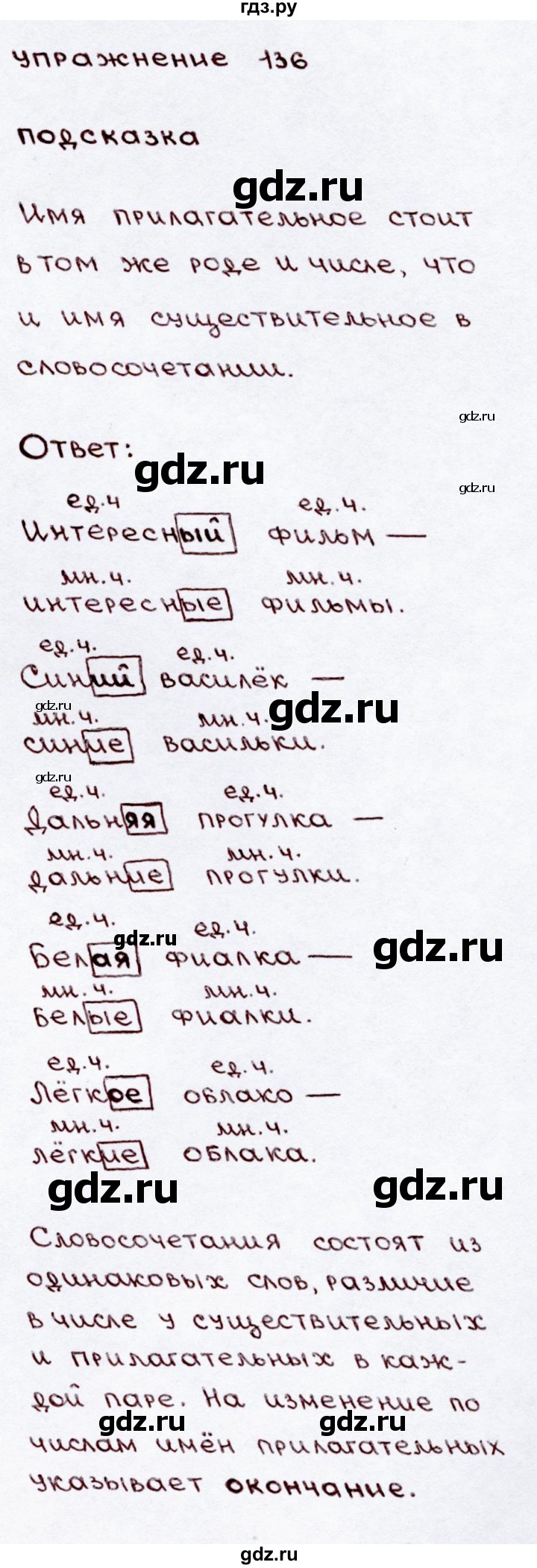 ГДЗ по русскому языку 3 класс  Канакина   часть 2 / упражнение - 136, Решебник 2015 №3