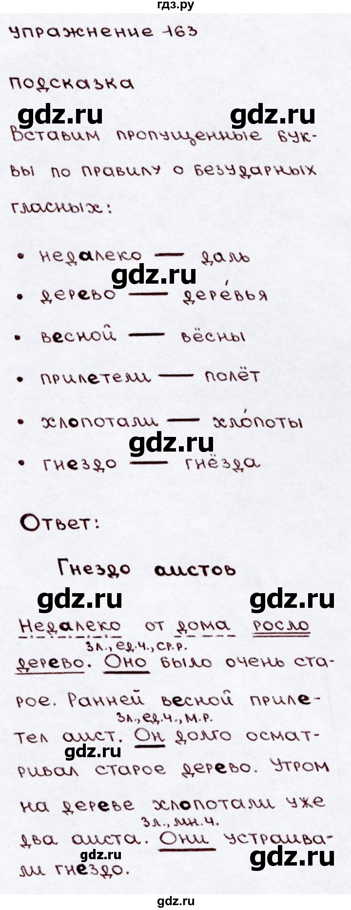 ГДЗ по русскому языку 3 класс  Канакина   часть 2 / упражнение - 163, Решебник 2015 №3
