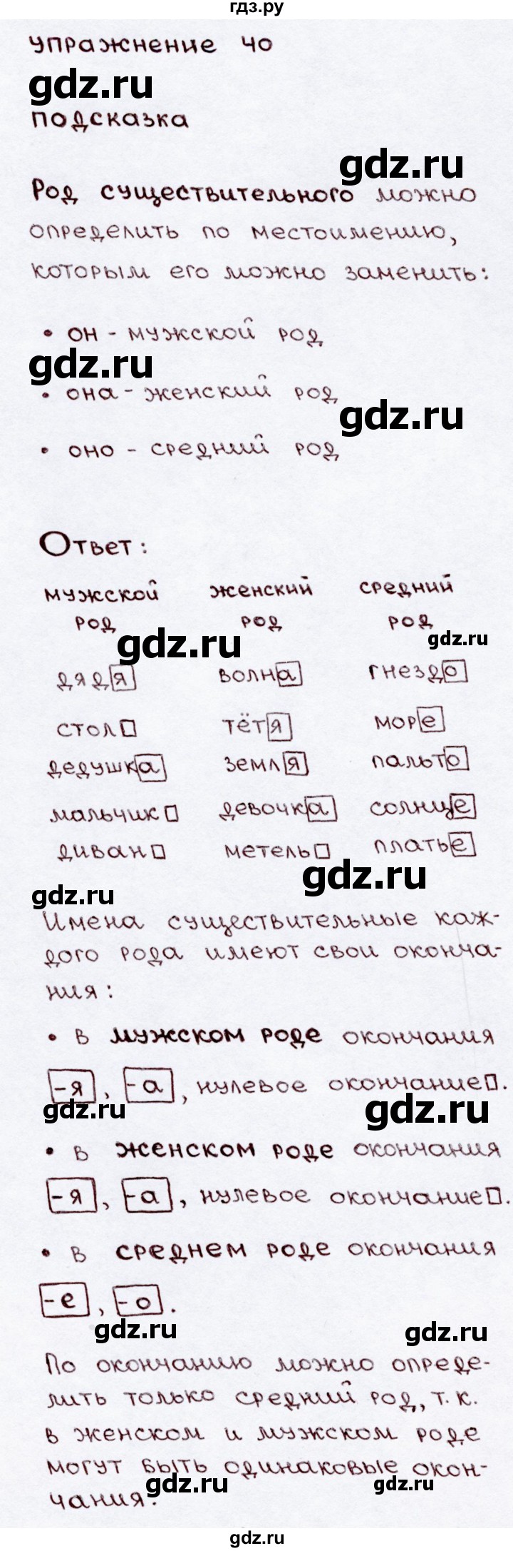 ГДЗ по русскому языку 3 класс  Канакина   часть 2 / упражнение - 40, Решебник 2015 №3