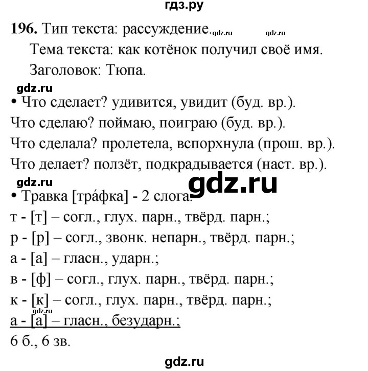 ГДЗ по русскому языку 3 класс  Канакина   часть 2 / упражнение - 196, Решебник 2025