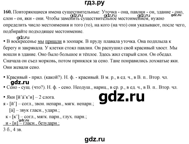 ГДЗ по русскому языку 3 класс Канакина, Горецкий часть 2 - ответ на номер 160, Решебник 2025
