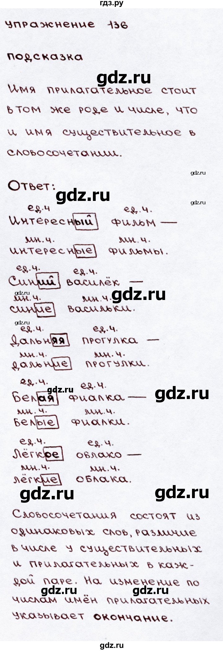 ГДЗ по русскому языку 3 класс Канакина, Горецкий часть 2 - ответ на номер 136, Решебник 2015 №3