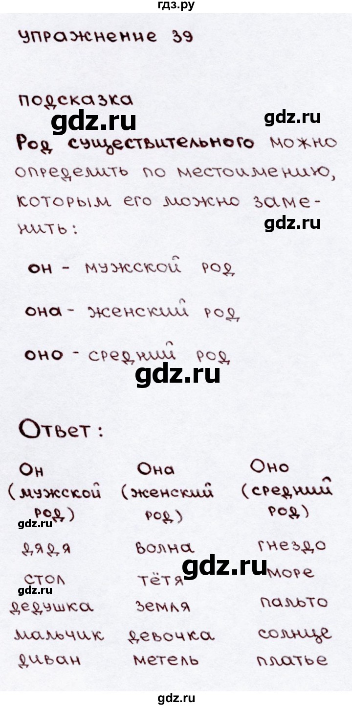 ГДЗ по русскому языку 3 класс Канакина, Горецкий часть 2 - ответ на номер 39, Решебник 2015 №3