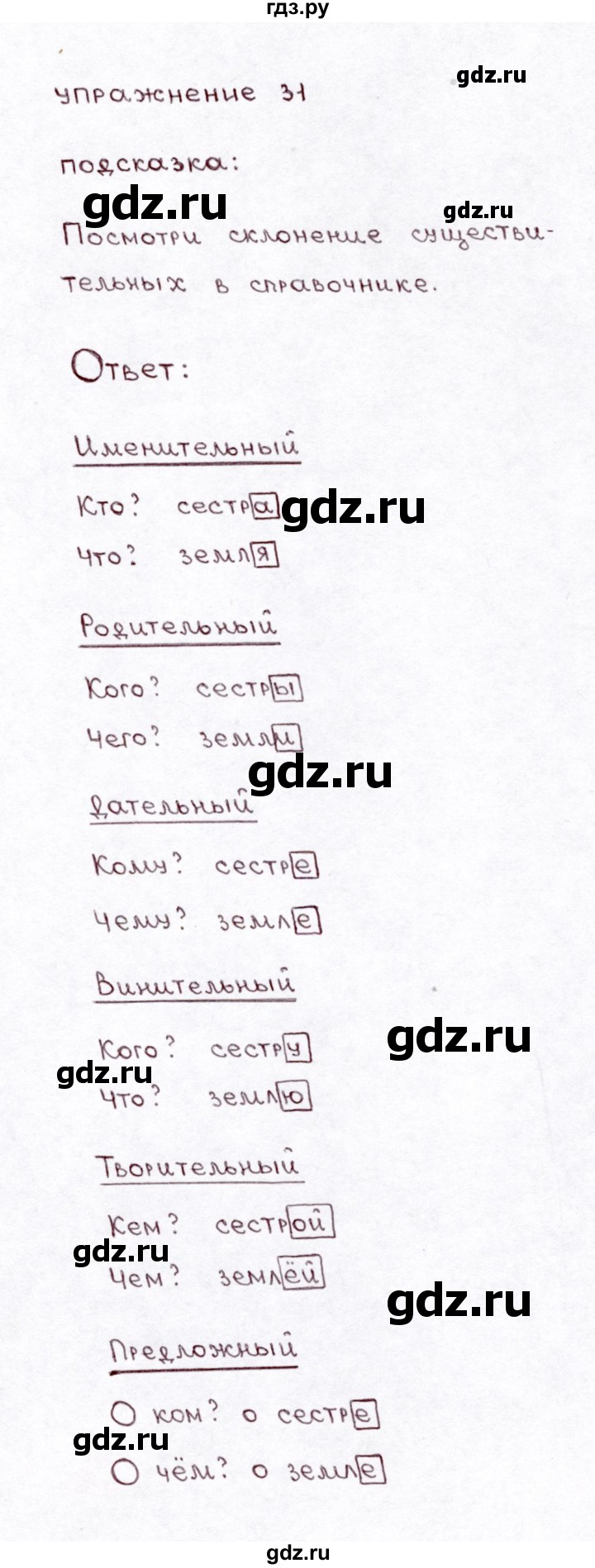 ГДЗ часть 2 / упражнение 31 русский язык 3 класс Климанова, Бабушкина