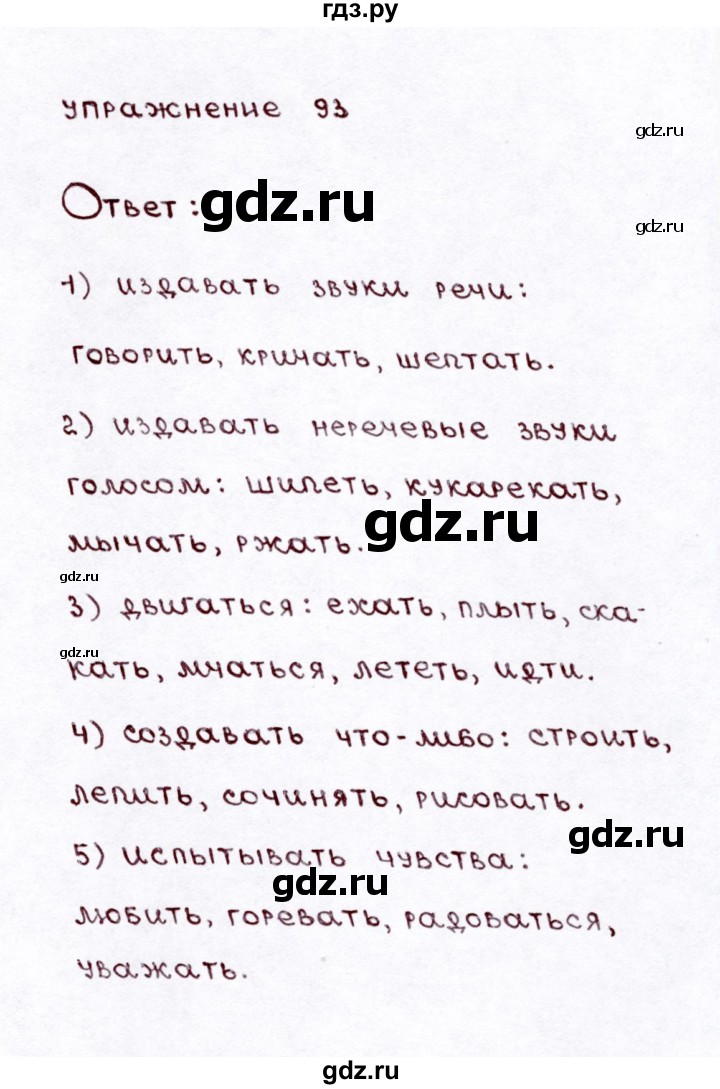 ГДЗ по русскому языку 3 класс  Климанова   часть 2 / упражнение - 93, Решебник №3 2014