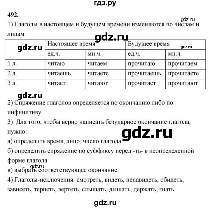 ГДЗ по русскому языку 4 класс  Рамзаева   упражнение - 492, Решебник №1