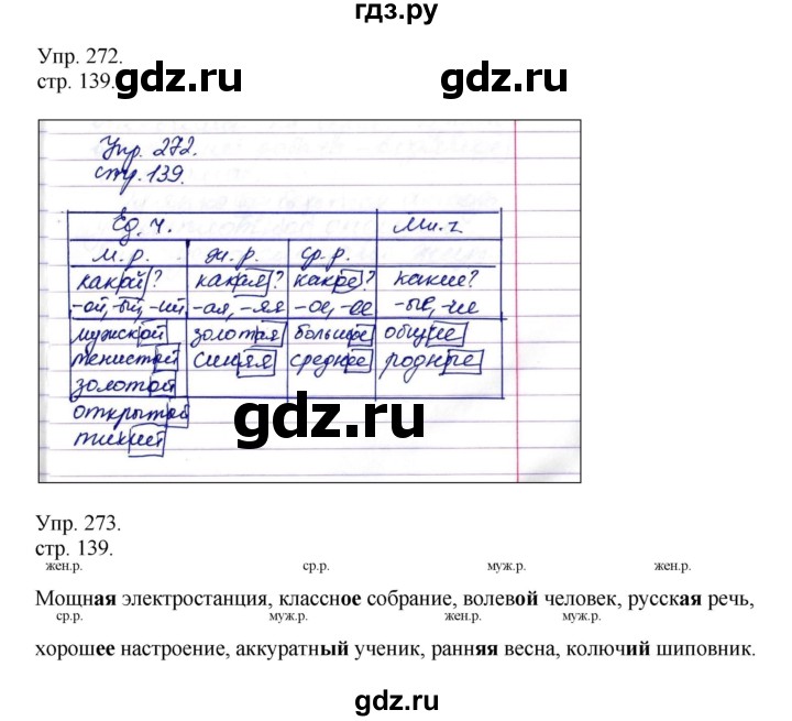 ГДЗ по русскому языку 4 класс Рамзаева   часть 1. страница - 139, Решебник №1 2014