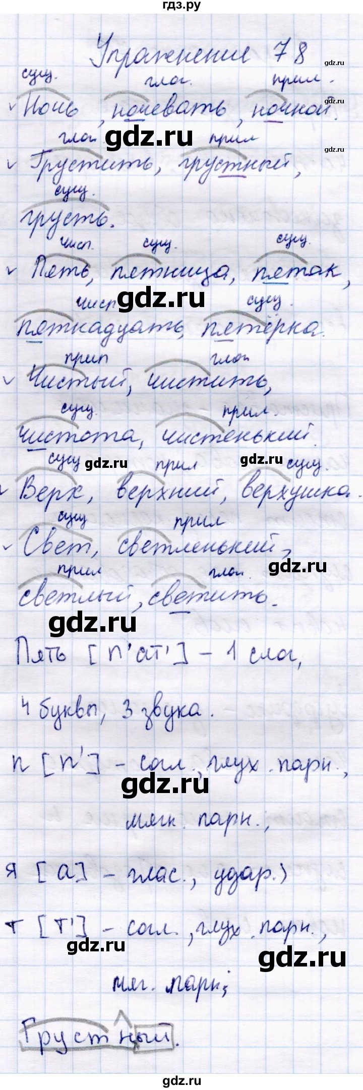 ГДЗ по русскому языку 4 класс  Канакина   часть 1 / упражнение - 78, Решебник №4 к учебнику 2014