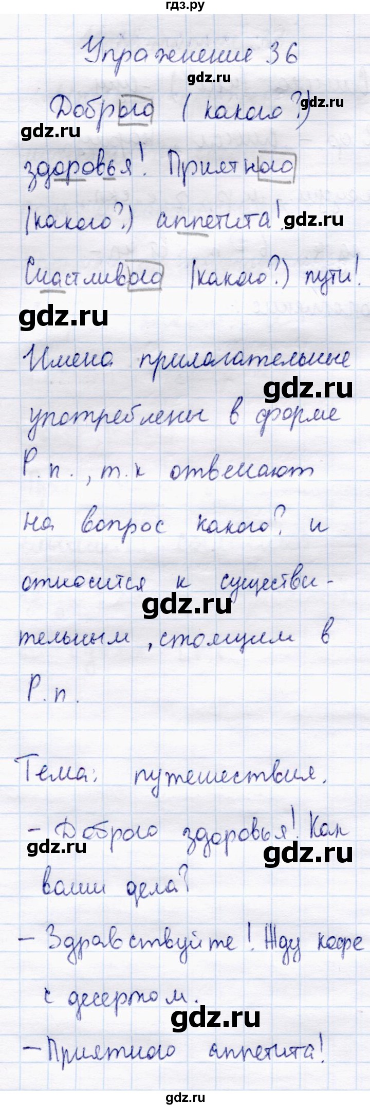 ГДЗ по русскому языку 4 класс  Канакина   часть 2 / упражнение - 36, Решебник №4 к учебнику 2014