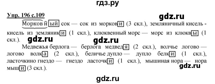 ГДЗ по русскому языку 4 класс  Канакина   часть 1 / упражнение - 196, Решебник №1 к учебнику 2014