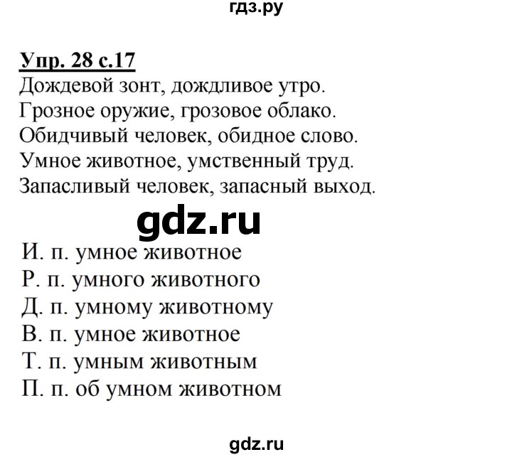 ГДЗ по русскому языку 4 класс  Канакина   часть 2 / упражнение - 28, Решебник №1 к учебнику 2014