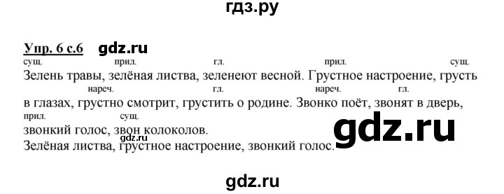 ГДЗ по русскому языку 4 класс  Канакина   часть 2 / упражнение - 6, Решебник №1 к учебнику 2014