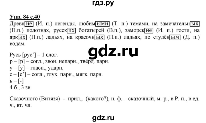 ГДЗ по русскому языку 4 класс  Канакина   часть 2 / упражнение - 84, Решебник №1 к учебнику 2014