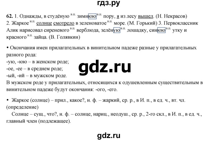 ГДЗ по русскому языку 4 класс  Канакина   часть 2 / упражнение - 62, Решебник 2025