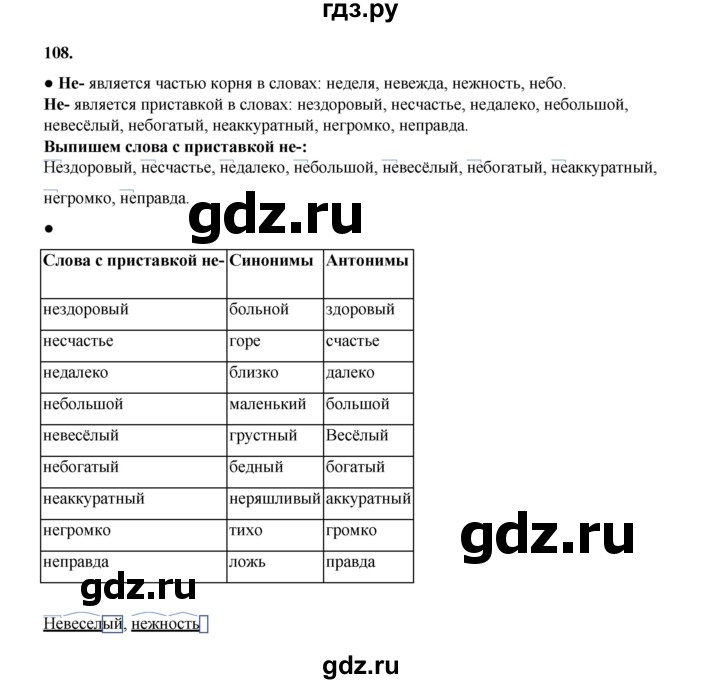 ГДЗ по русскому языку 4 класс Канакина, Горецкий часть 1 - ответ на номер 108, Решебник 2025