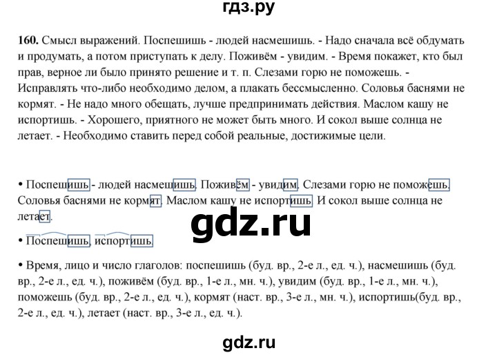 ГДЗ по русскому языку 4 класс Канакина, Горецкий часть 2 - ответ на номер 160, Решебник 2025