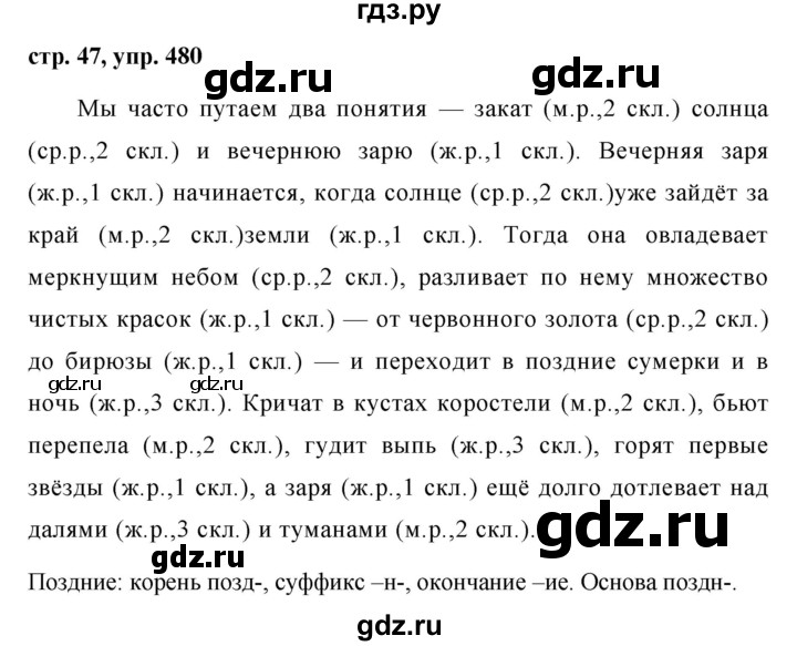 ГДЗ Упражнение 480 Русский Язык 5 Класс Ладыженская, Баранов