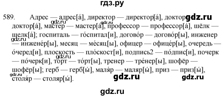 ГДЗ по русскому языку 5 класс  Ладыженская   упражнение - 589, Решебник к учебнику 2021