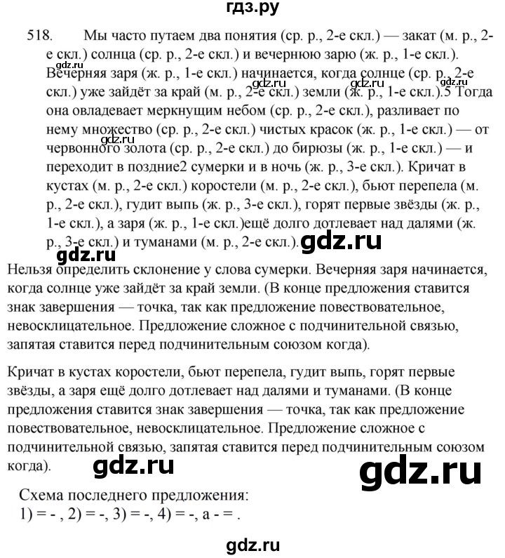 ГДЗ по русскому языку 5 класс  Ладыженская   упражнение - 518, Решебник к учебнику 2021