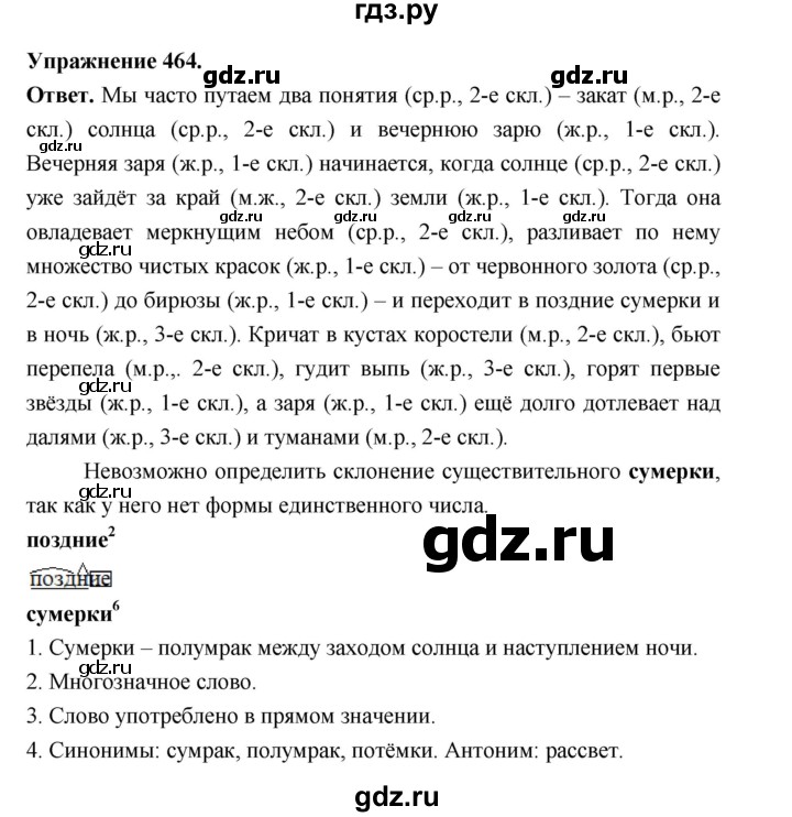 ГДЗ по русскому языку за 5 класс Ладыженская, Баранов, Тростенцова ответ на номер 464, Решебник 2025