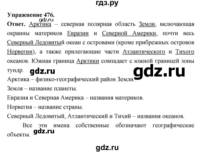 ГДЗ по русскому языку за 5 класс Ладыженская, Баранов, Тростенцова ответ на номер 476, Решебник 2025