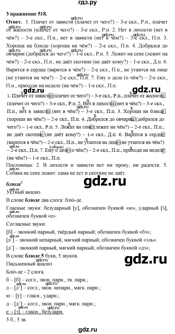 ГДЗ по русскому языку за 5 класс Ладыженская, Баранов, Тростенцова ответ на номер 518, Решебник 2025
