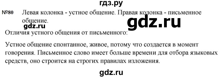 ГДЗ по русскому языку за 5 класс Ладыженская, Баранов, Тростенцова ответ на номер 80, Решебник 2023