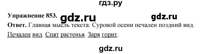 ГДЗ по русскому языку за 5 класс Ладыженская, Баранов, Тростенцова ответ на номер 853, Решебник 2025