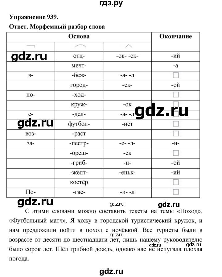 ГДЗ по русскому языку за 5 класс Ладыженская, Баранов, Тростенцова ответ на номер 939, Решебник 2025