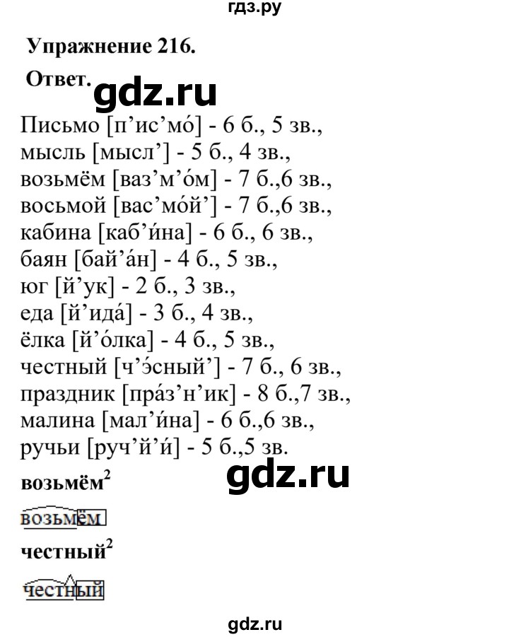ГДЗ по русскому языку за 5 класс Ладыженская, Баранов, Тростенцова ответ на номер 216, Решебник 2025