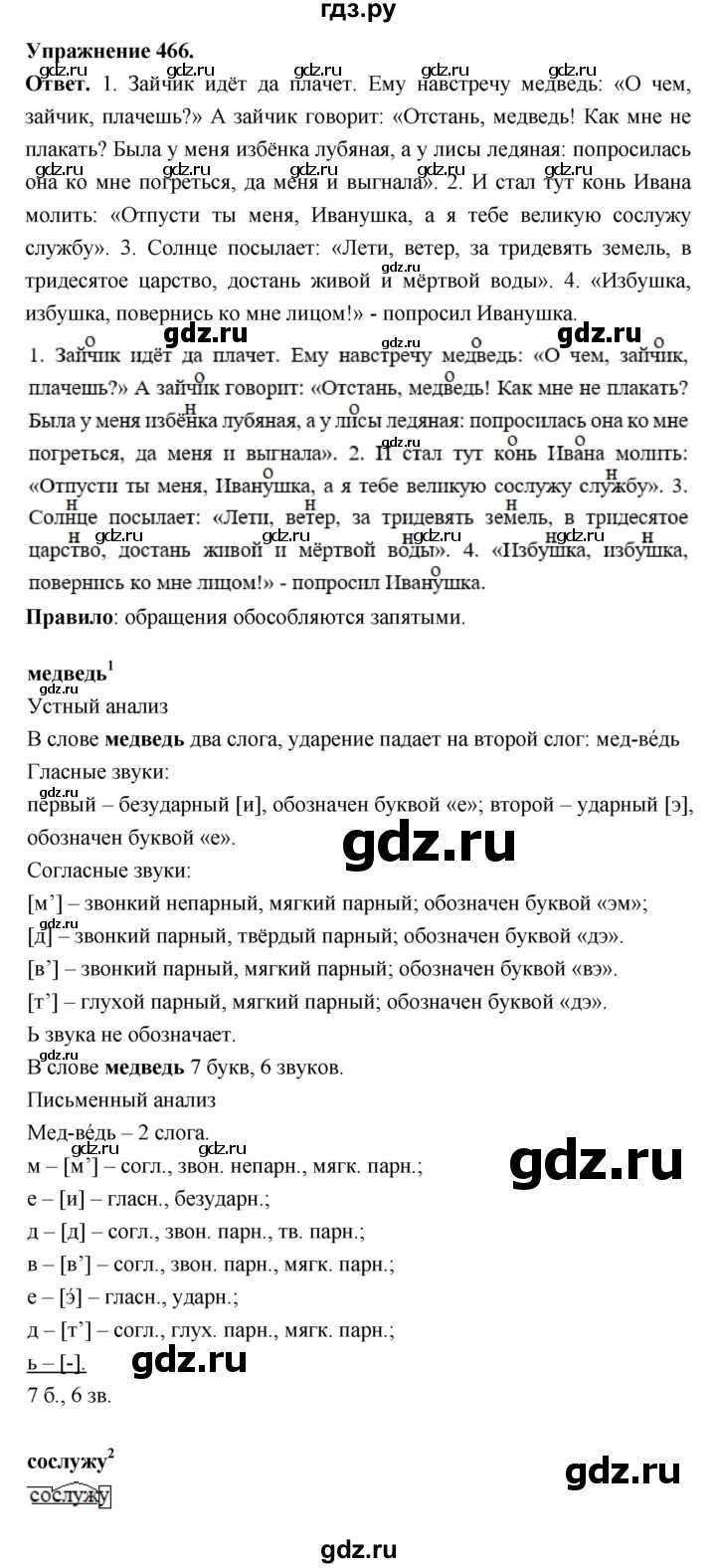 ГДЗ по русскому языку за 5 класс Ладыженская, Баранов, Тростенцова ответ на номер 466, Решебник 2025
