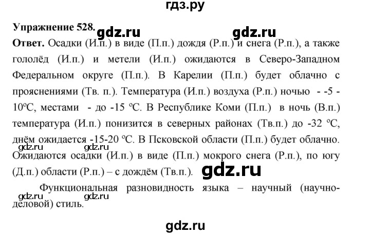 ГДЗ по русскому языку за 5 класс Ладыженская, Баранов, Тростенцова ответ на номер 528, Решебник 2025