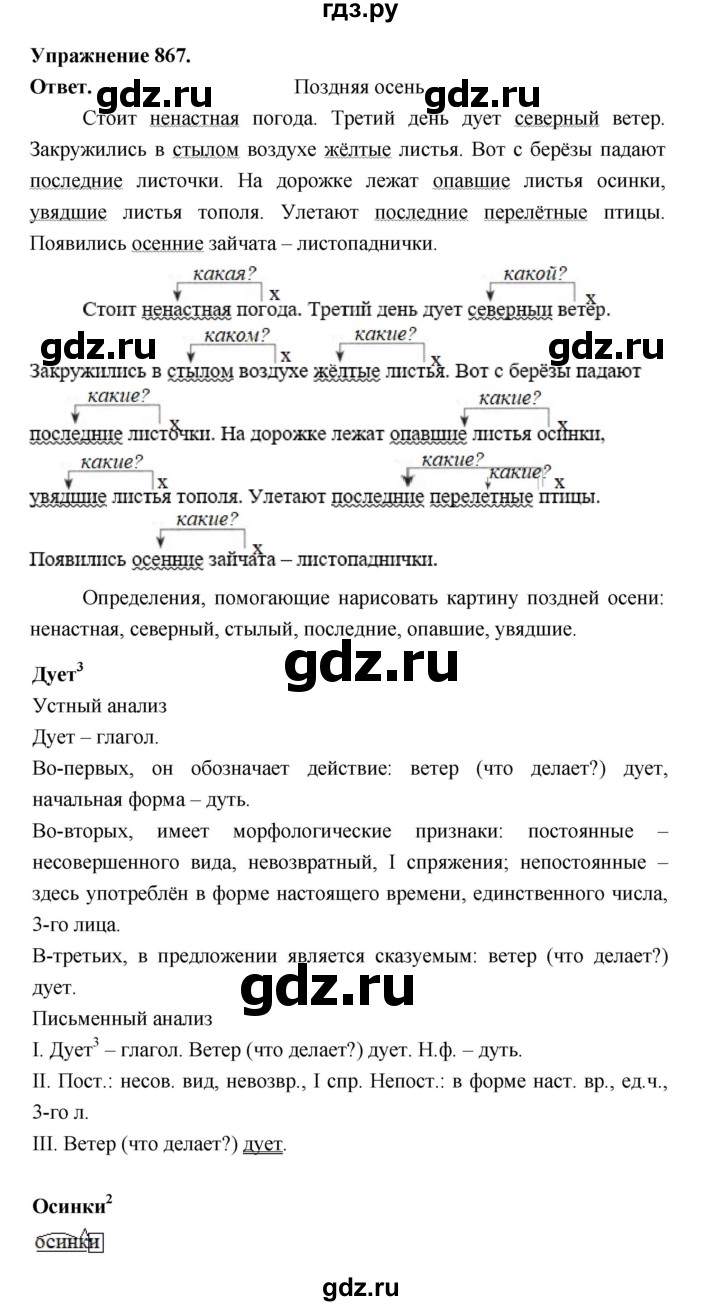 ГДЗ по русскому языку за 5 класс Ладыженская, Баранов, Тростенцова ответ на номер 867, Решебник 2025