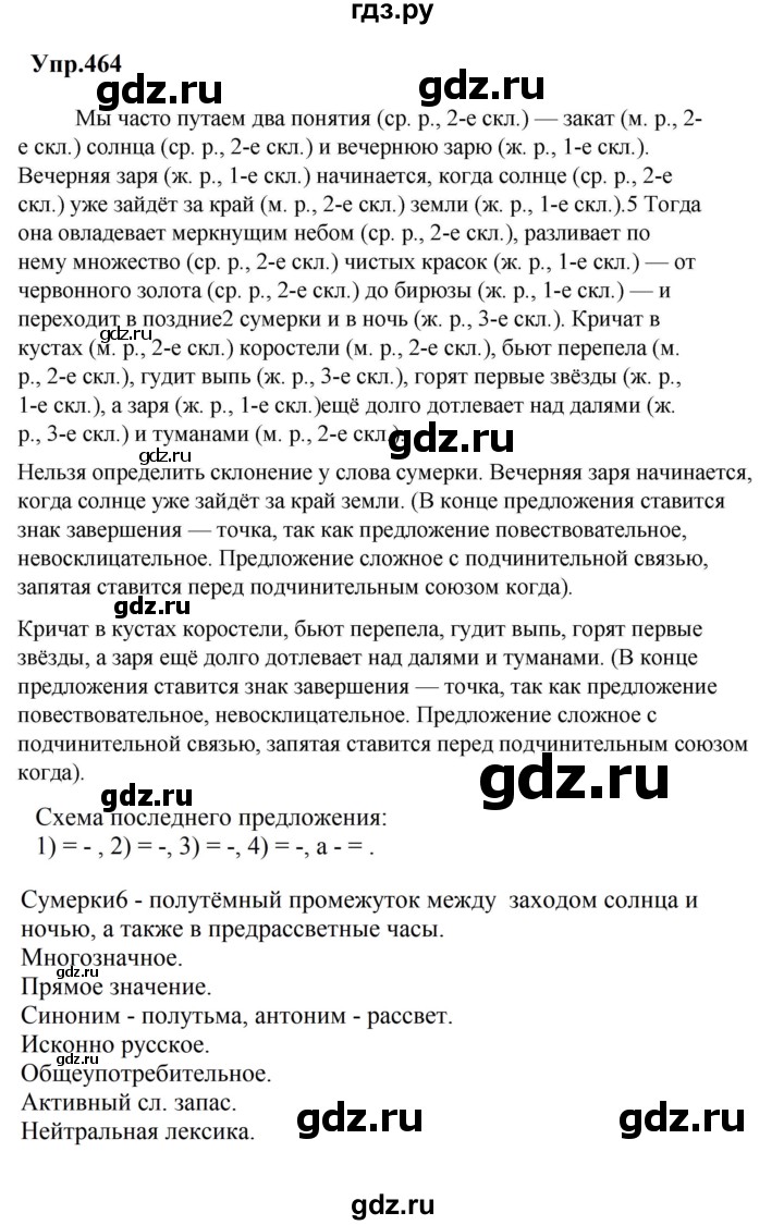ГДЗ по русскому языку за 5 класс Ладыженская, Баранов, Тростенцова ответ на номер 464, Решебник 2023