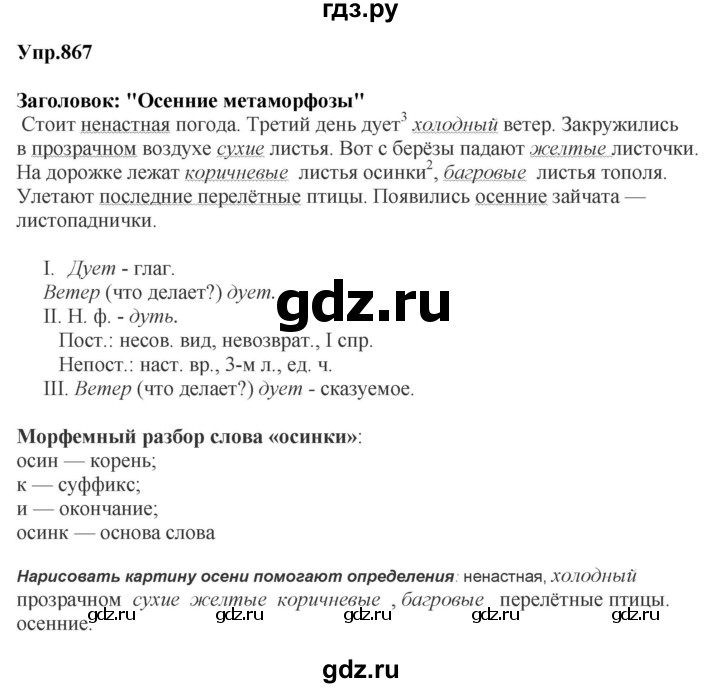 ГДЗ по русскому языку за 5 класс Ладыженская, Баранов, Тростенцова ответ на номер 867, Решебник 2023