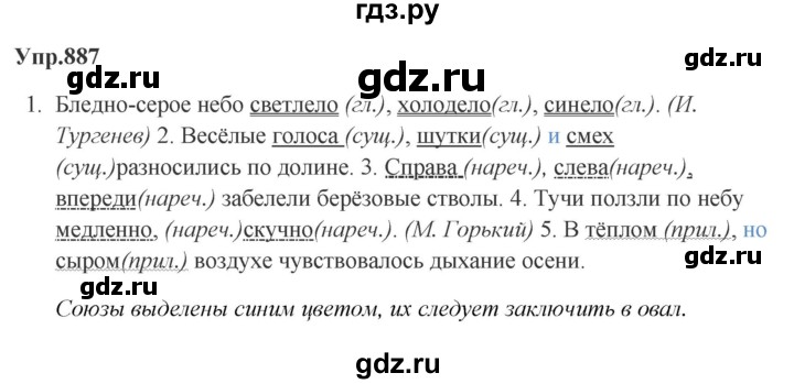ГДЗ по русскому языку за 5 класс Ладыженская, Баранов, Тростенцова ответ на номер 887, Решебник 2023