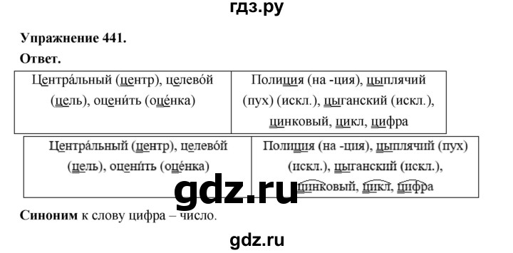 ГДЗ по русскому языку за 5 класс Ладыженская, Баранов, Тростенцова ответ на номер 441, Решебник 2025