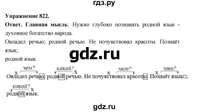 ГДЗ по русскому языку за 5 класс Ладыженская, Баранов, Тростенцова ответ на номер 822, Решебник 2025