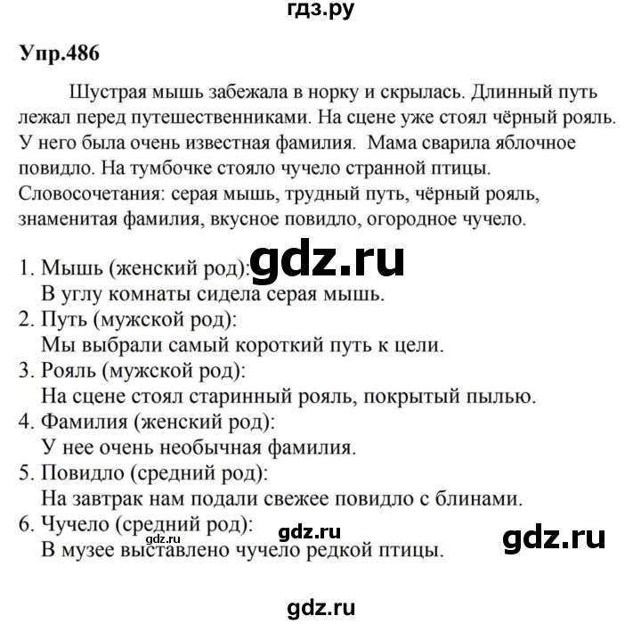 ГДЗ по русскому языку за 5 класс Ладыженская, Баранов, Тростенцова ответ на номер 486, Решебник 2023