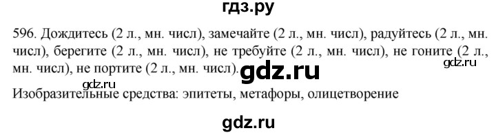 ГДЗ по русскому языку 6 класс  Ладыженская   упражнение - 596, Решебник №1 2022